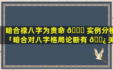 暗合禄八字为贵命 🐛 实例分析「暗合对八字格局论断有 🌿 关系」